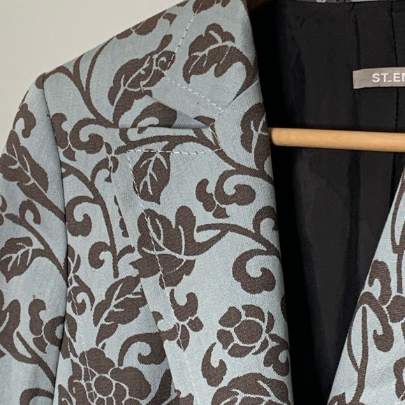 St. Emile Floral Print Cotton Blazer Jacket Blue Brown Size 8 - Picture 3 of 15